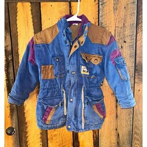 Vtg Body Gear Explorer Kids Colorblock Twill Full Zip Lined Jacket Pockets